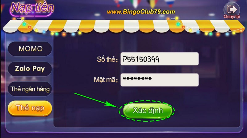 Cách nạp tiền tại cổng game BinGo Club