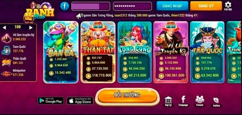 Giao diện cổng game Banh win