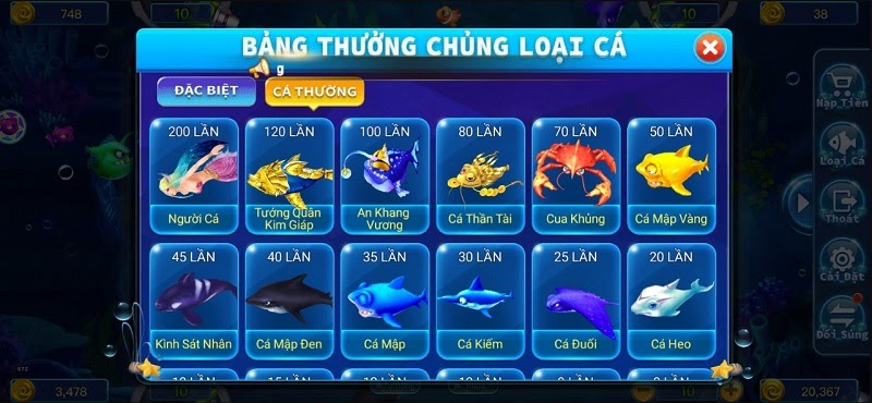 Hệ số cá tại game bắn cá 888 Poker